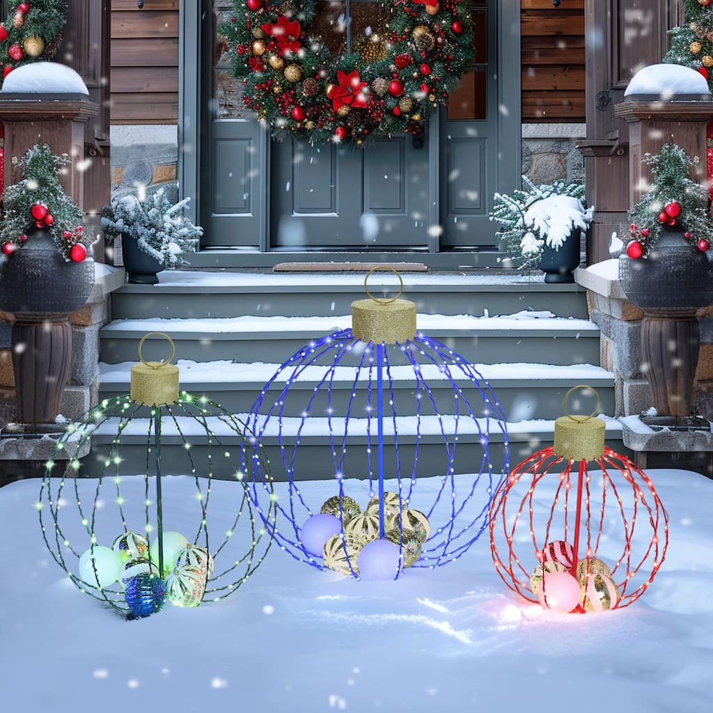 VEIKOUS Set of 3 Lighted Christmas Ornaments, 570 LED Outdoor/Indoor Holiday Decor with Multi-Color Lights