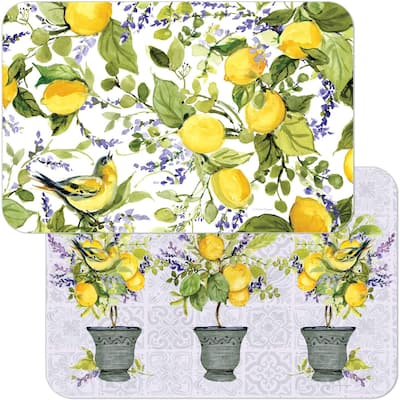 Reversible Wipe Clean Plastic Placemats - Watercolor Lemons -Set of 4