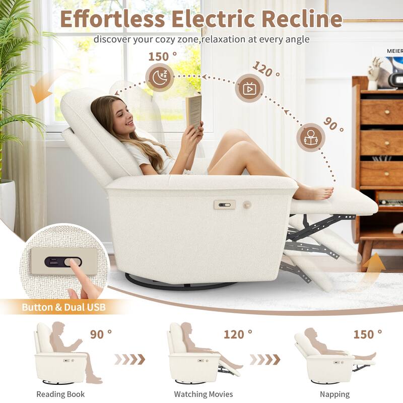 270°Power Swivel Rocker Recliner Chair w/Phone Holder, Electric Glider Reclining Sofa with USB Ports, Power Swivel Glider