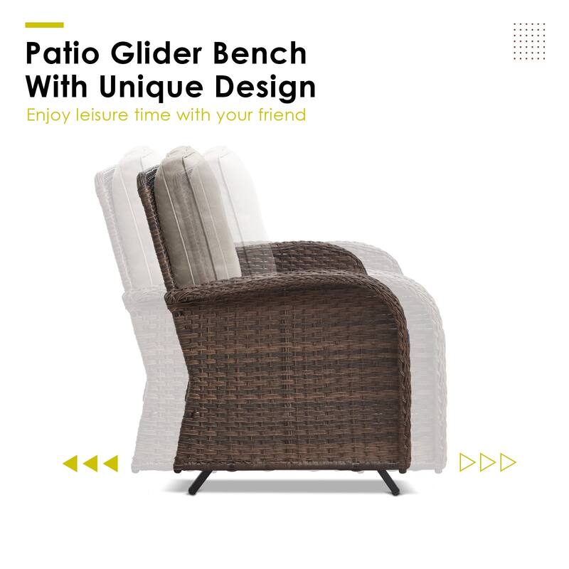 2 Pieces Outdoor Wicker Patio Glider Loveseat with Coffee Table