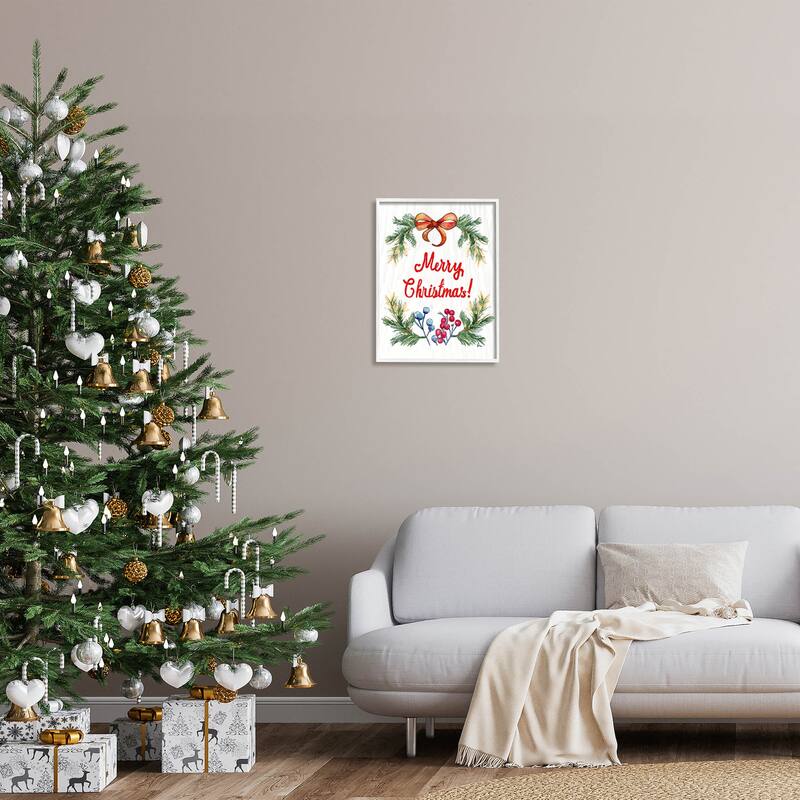 Stupell Merry Christmas Holiday Holly Berry Framed Giclee Art by Ramona ...