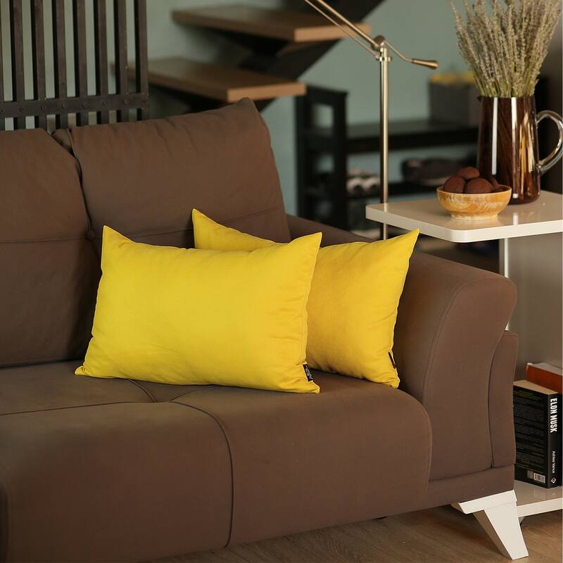 Honey Set of 2 Decorative Throw Pillow Cover Solid Color Lumbar - Yellow
