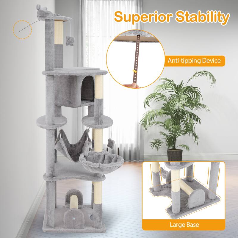 69 Inch Multi-level Cat Tree with Top Perch and Cozy Condo - 19.5" x 19.5"