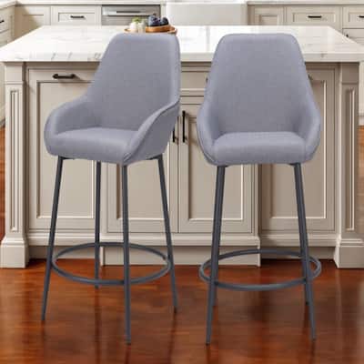 Set of 2 Grey Black 25 Inch Fabric Steel Counter Height Bar Stools - 24" x 22.4" x 38.6"