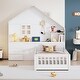 preview thumbnail 2 of 37, Wooden Floor Platform Bed with House Shape Storage Wingback Headboard, House Bed with USB, Window and Bedside Drawers