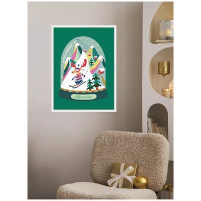 Kate and Laurel Framed Canvas Snowy Mountain Skiing Deer by Rachel Lee