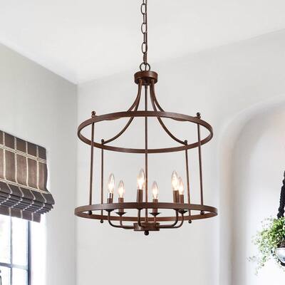 6-light Lantern Wireframe Pendant Light - Rust