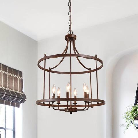6-light Lantern Wireframe Pendant Light - Rust