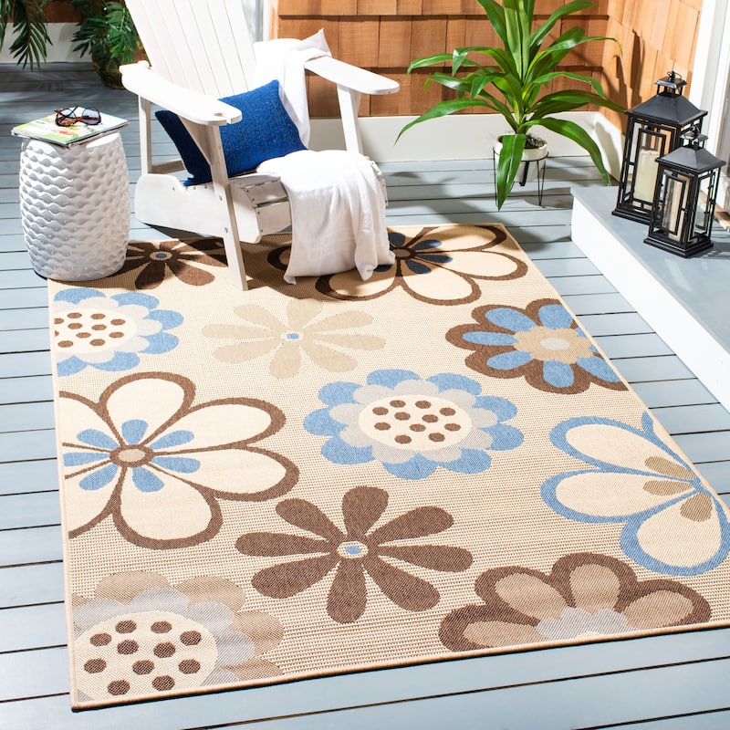 SAFAVIEH Courtyard Grania Indoor/ Outdoor Waterproof Patio Backyard Rug - 2'7" x 5' - Natural Brown/Blue