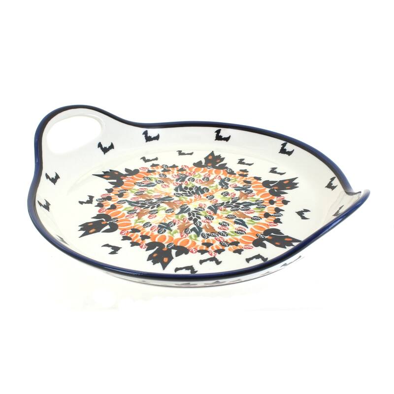 Blue Rose Polish Pottery 1333 Zaklady Round Serving Tray with Handles