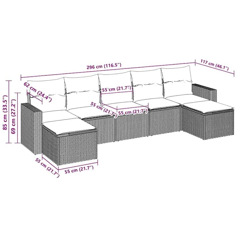 vidaXL Garden Sofa Set Brown - 21.7 x 21.7 x 14.6