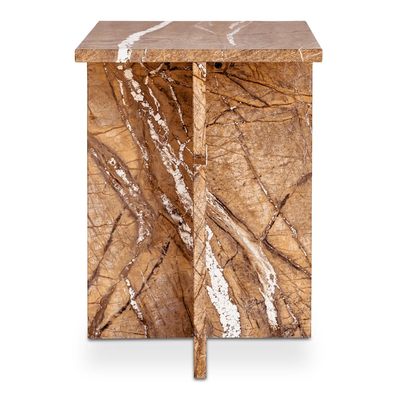 NADAAL STUDIOS Indra Accent Table, Square Rosso Levanto Marble, Indoor & Outdoor Use, Red - Golden Forest Marble