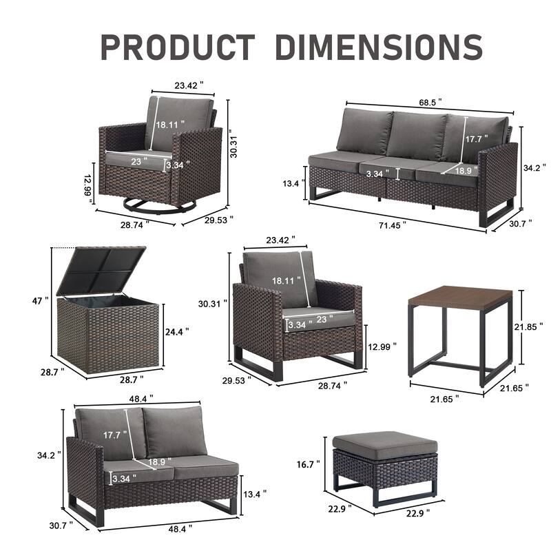 Gymojoy 9-11 Person All-Weather Wicker Outdoor Conversation Set Seating Group With Swivel Chairs