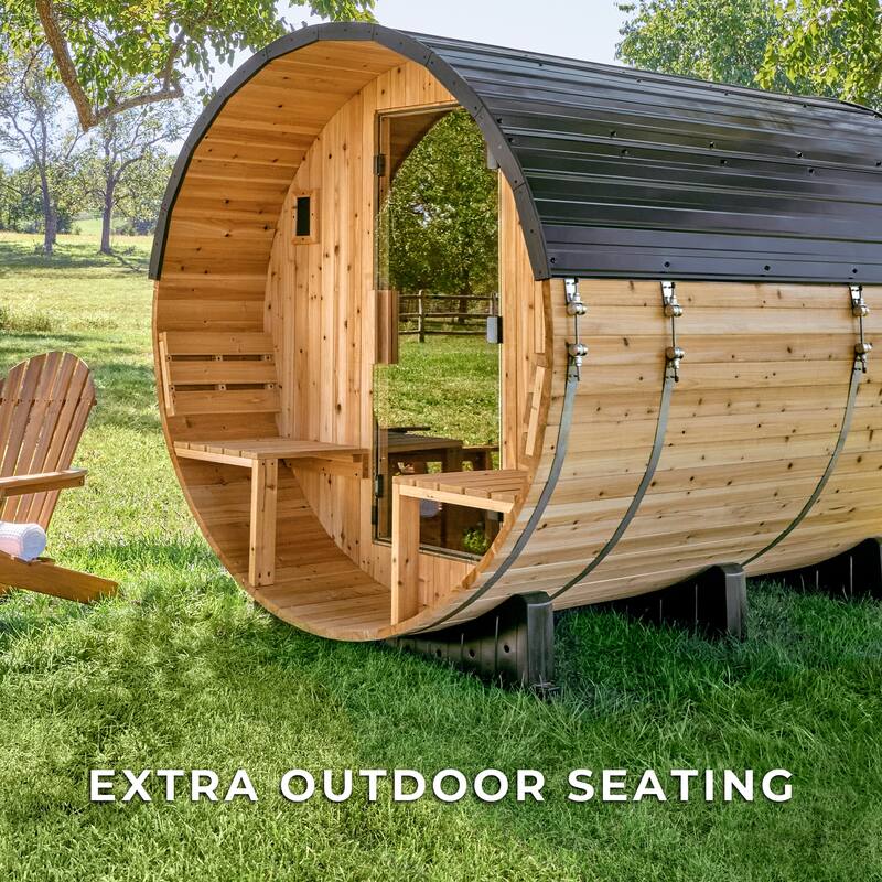 Backyard Discovery Paxton 4-6 Person Outdoor Barrel Sauna, Porch