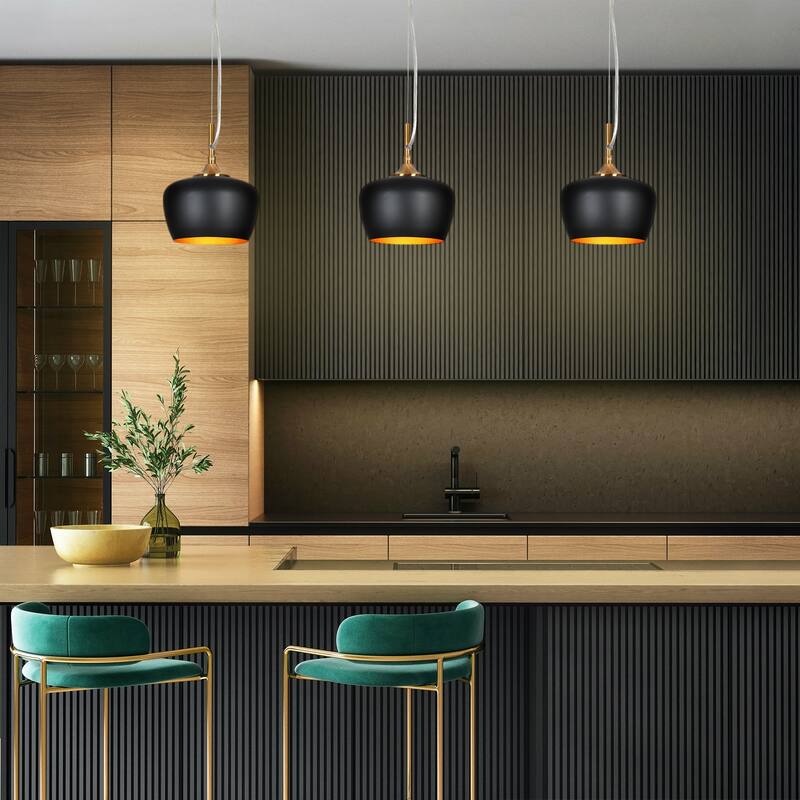 Modern Farmhouse Black Gold 1-Light Pendant Light Dome Island Lights for Dining Room - Black and gold