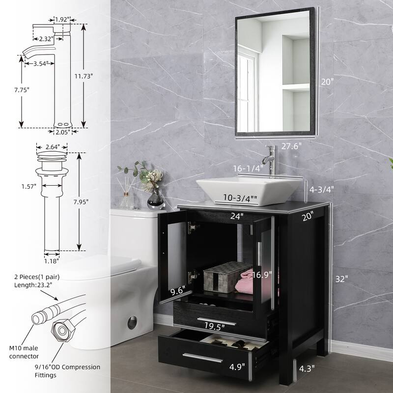 48" Bathroom Vanity Set Vessel Sink Mirror Faucet W/ Small Cabinet Combo