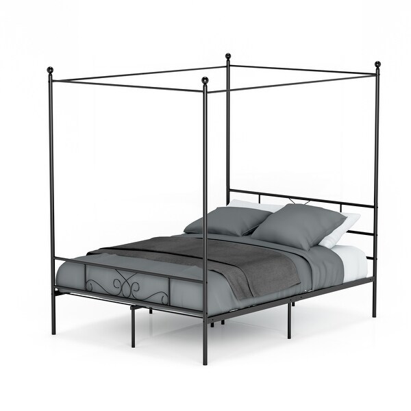 Home Garden Twin Full Queen King White Metal Canopy Platform Bed Frame Headboard Footboard Beds Bed Frames