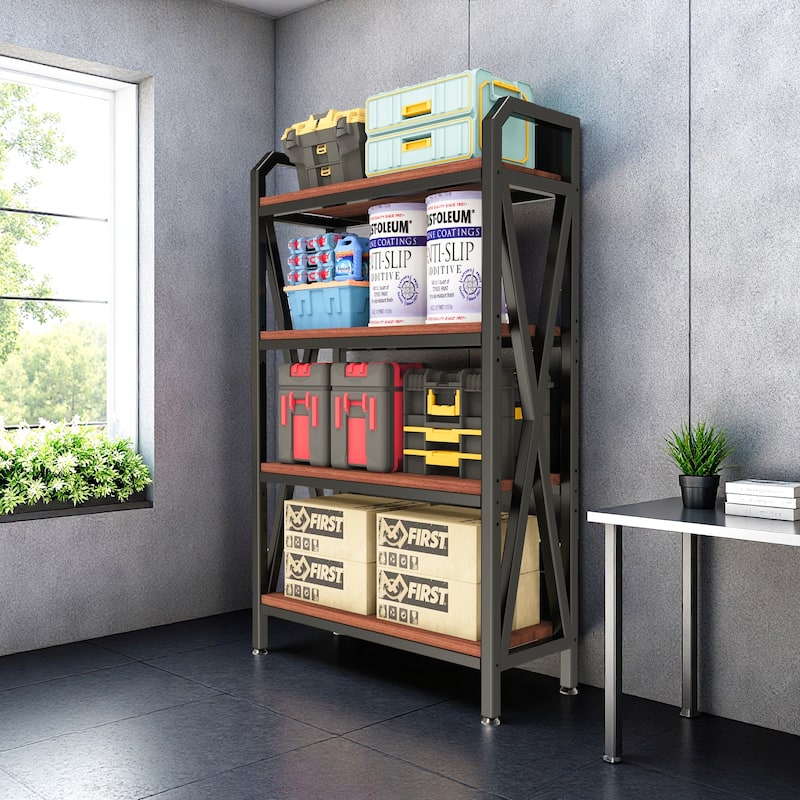 Rossetta 4-Tier 56.30'' Tall Contemporary Stylish Metal and Wooden Open Shelving Bakers Rack,33.50'' Length