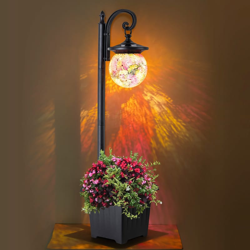 C Cattleya Integrated LED Solar Outdoor Post Light with Planter - Mosaic