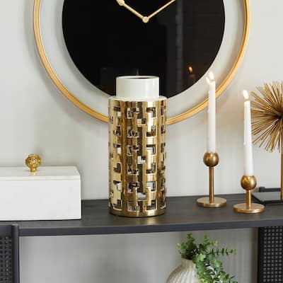 CosmoLiving by Cosmopolitan Gold Ceramic Decorative Vase with Gold Cut Out Accents