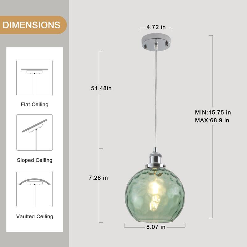 1-Light Metal Hanging Pendant Light with Glass Shade for Kitchen Island