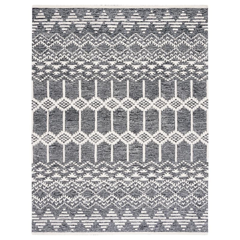 SAFAVIEH Moroccan Tassel Shag Ilene 2-inch Thick Rug - 9' x 12' - Grey/Ivory