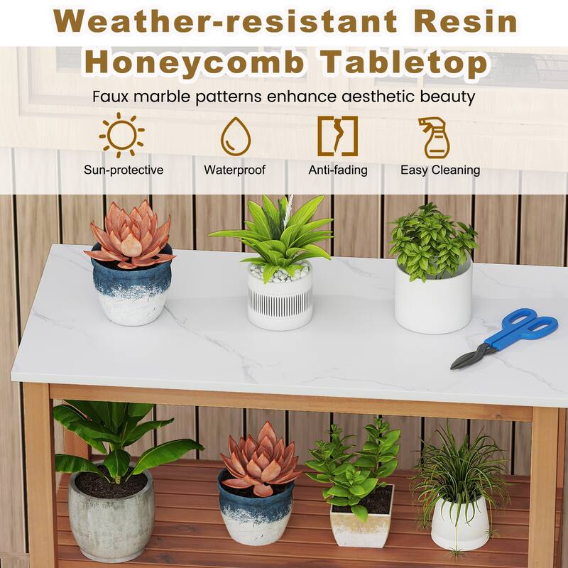 Gymax Outdoor Potting Bench w/ Resin Tabletop Storage Shelf & Cabinet