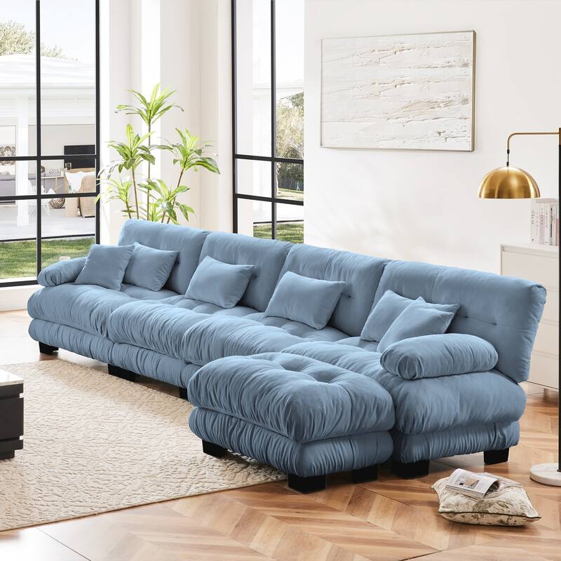 Modular L-Shaped 4-Seater Sectional Sofa Free Combination Cloud Sofa with Convertible Ottomans for Living Room