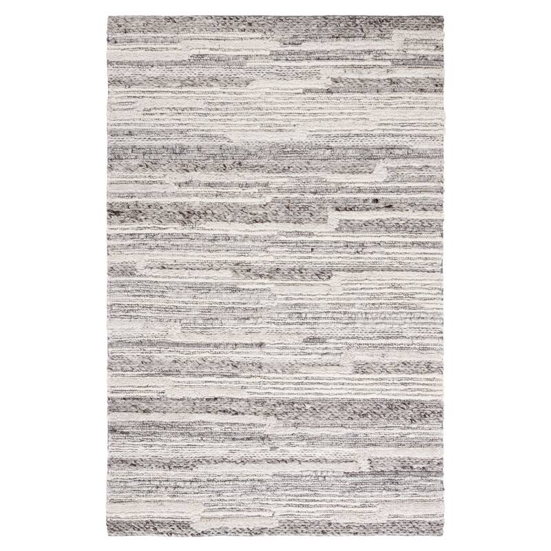 SAFAVIEH Handmade Casablanca Shag Gratianne Stripe Wool Rug - 6' x 9' - Ivory/Grey