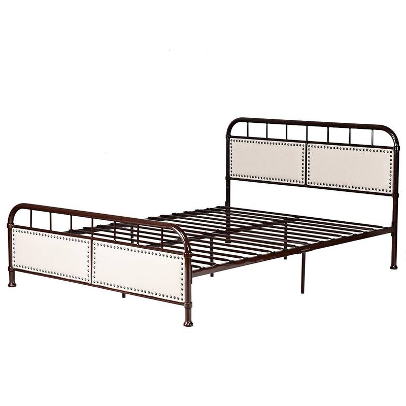 Costway Queen size Metal Bed Frame Platform Bed Upholstered Panel