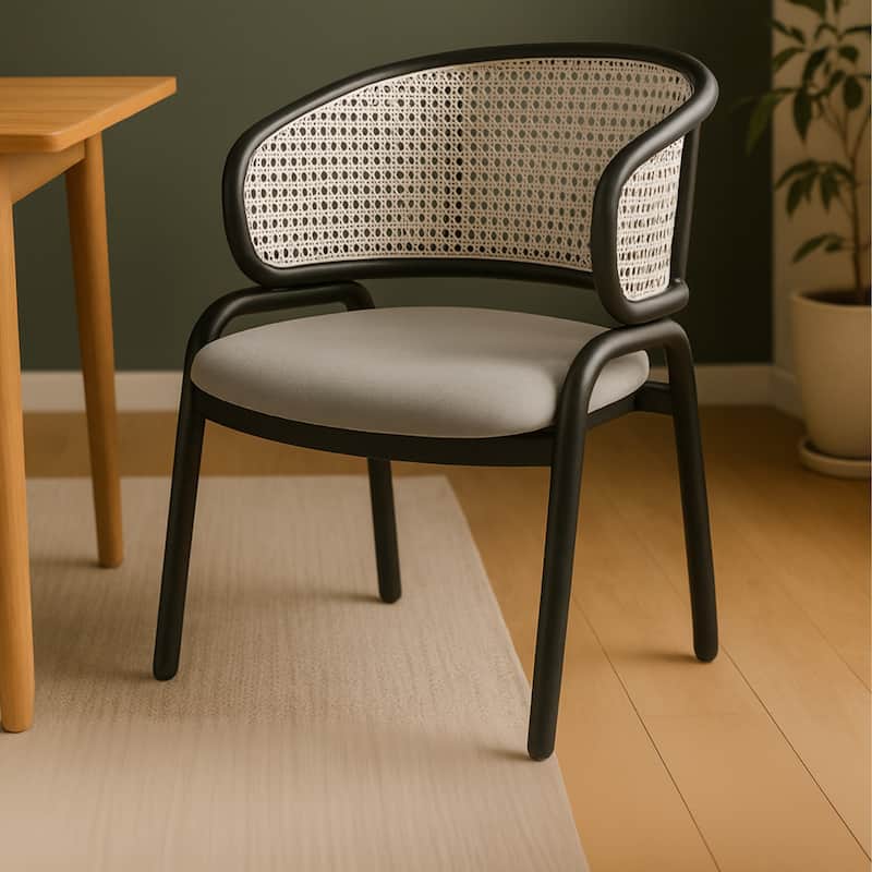 Ervilla Ergonomic Wicker Back Velvet Accent Dining Armchair with Powder Coated Steel Legs Protective Pad