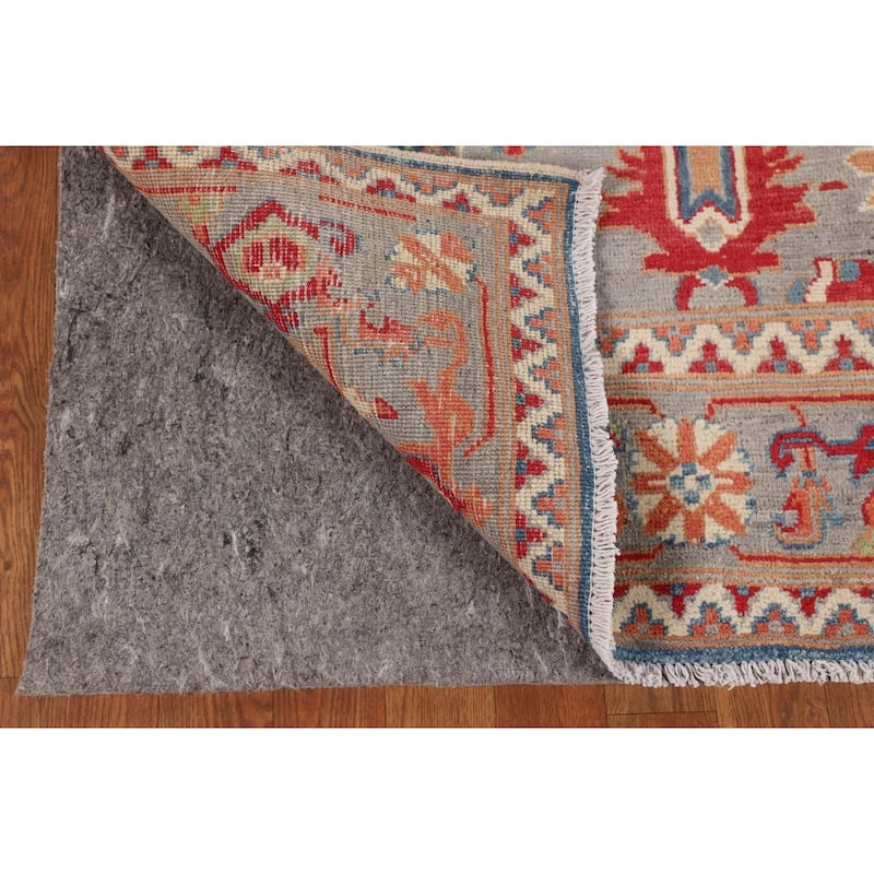 Grey Kazak Oriental Area Rug Handmade Geometric Wool Carpet - 5'0" x 6'8"
