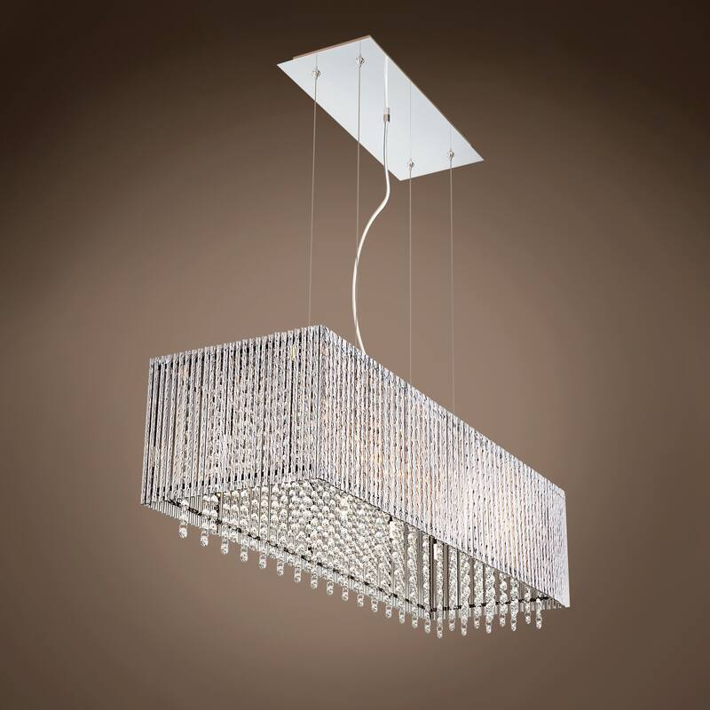 10 Light 35" Chrome Rectangle Island Table Pendant Crystal Chandelier - 35" Wide