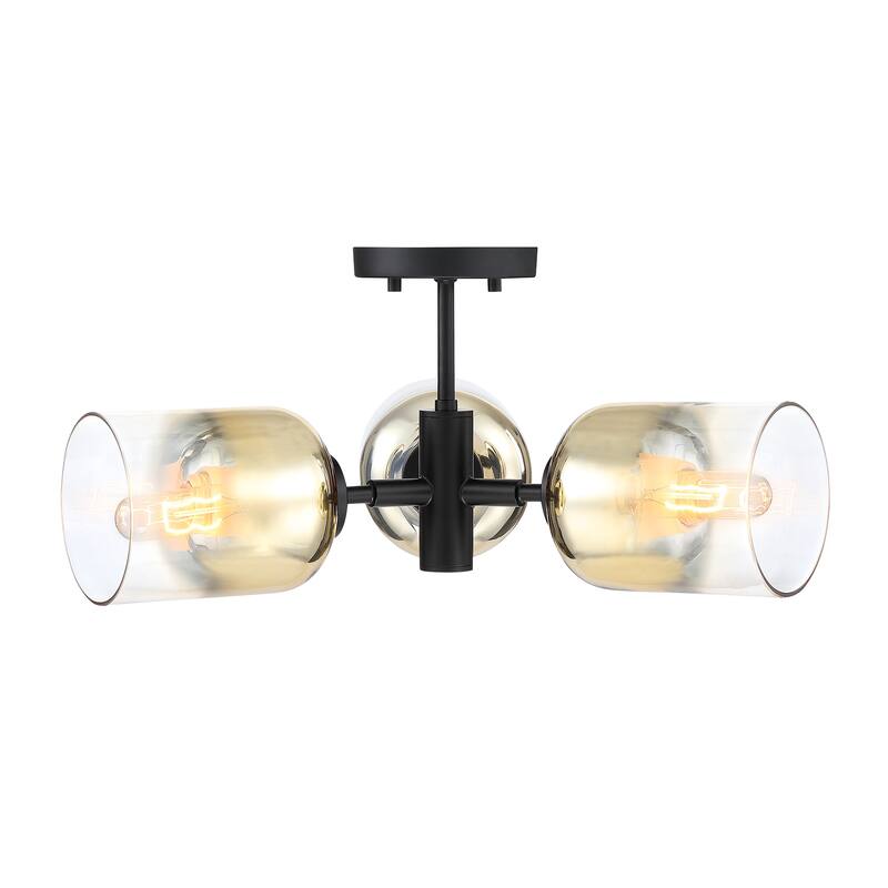 Gatsby 20.5 in. 3-Light Matte Black Mid-Century Modern Semi Flush Mount with Gold Ombre Shades for Bedrooms - 9.25
