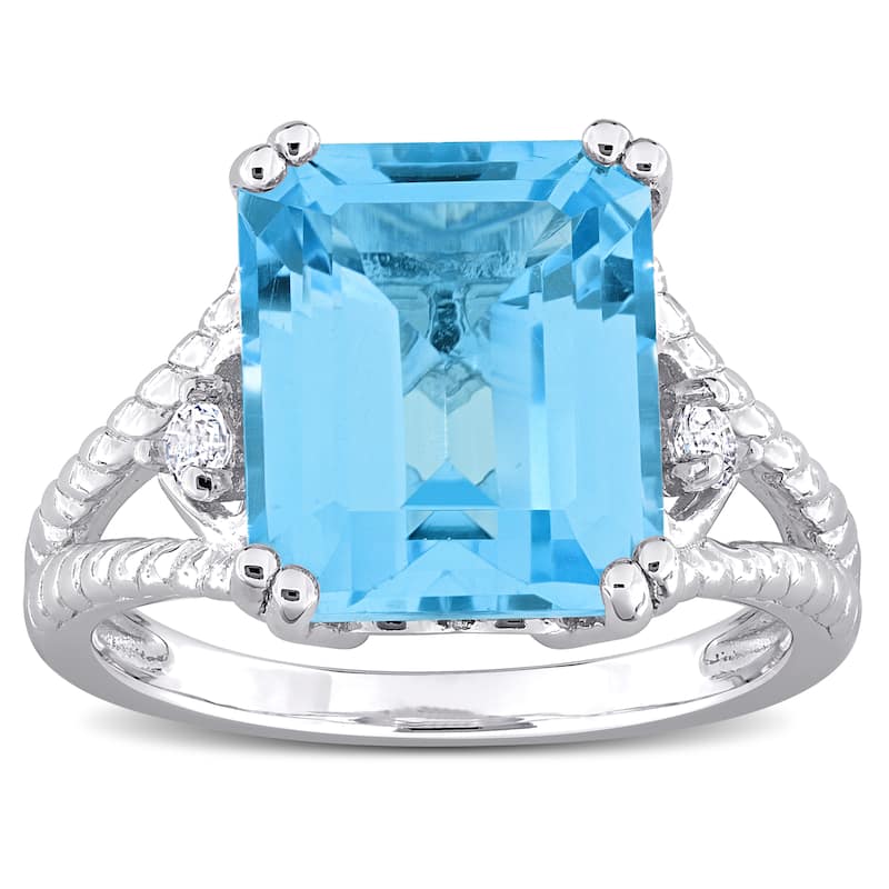 Miadora 7 3/5ct TGW Octagon-Cut Sky-Blue and White Topaz Cocktail Ring in Sterling Silver