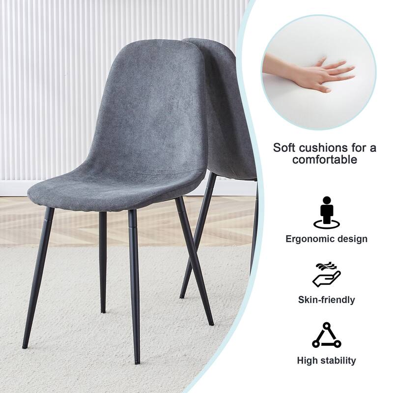 Wood Dining Table and Chair Set Modern 5-Piece Rectangular Dining Table Set with 4 Linen Chairs, Kitchen Dining Set for 4