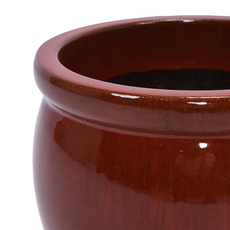 Anmytek Handmade Ceramic Plant Pots Set of 3 Rust Red