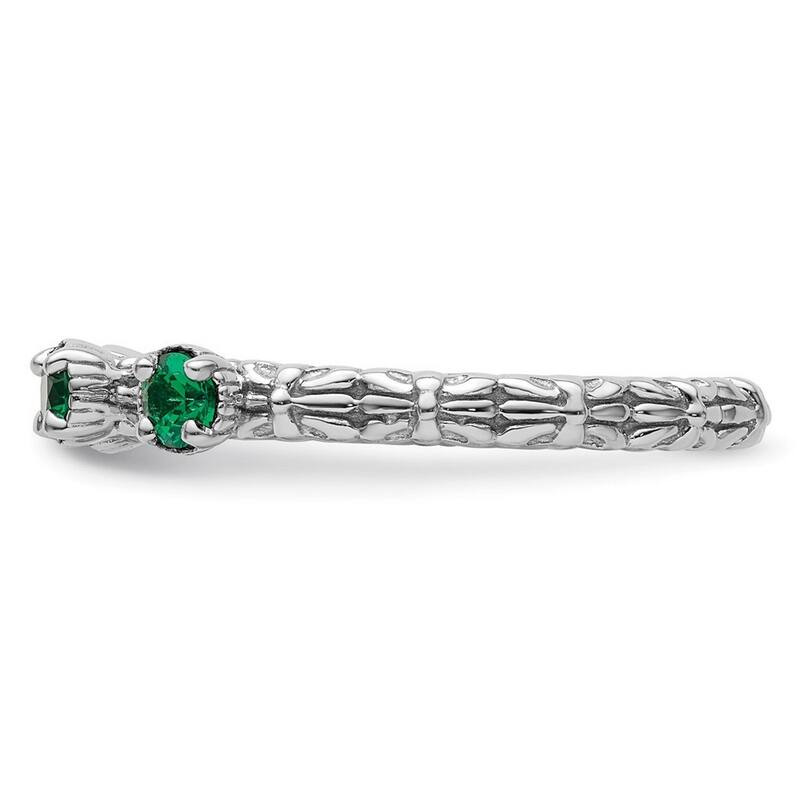 Curata 2.5mm 925 Sterling Silver Polished Prong set Stackable Expressions Created Emerald Three Stone Ring