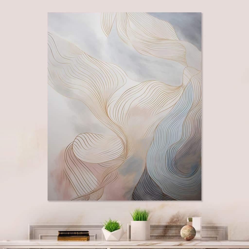 Designart "Gold And Grey Line Art In Motion II" Minimalism Line Art Metal Wall Art