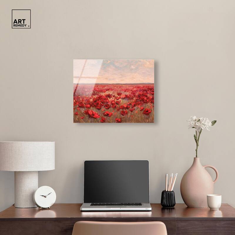Sea of Red Poppies I Acrylic by Art Remedy, Ready to Hang