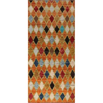 Trellis Moroccan Runner Rug Hand-Knotted Wool Carpet - 3'7" x 9'7"