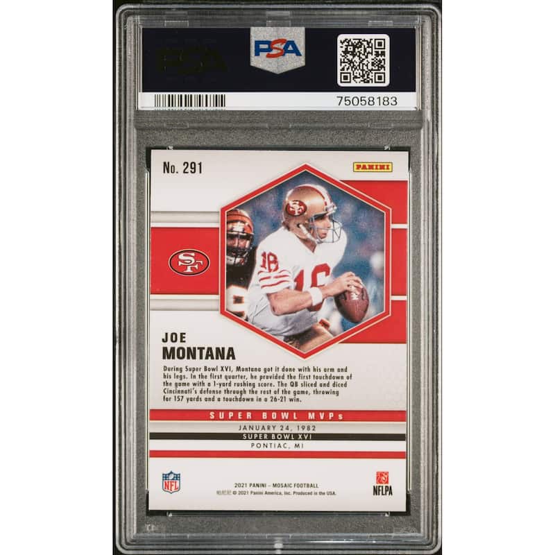 Joe Montana 2021 Panini Mosaic Football Card #291 Graded PSA 10 - 8'6" x 11'6"