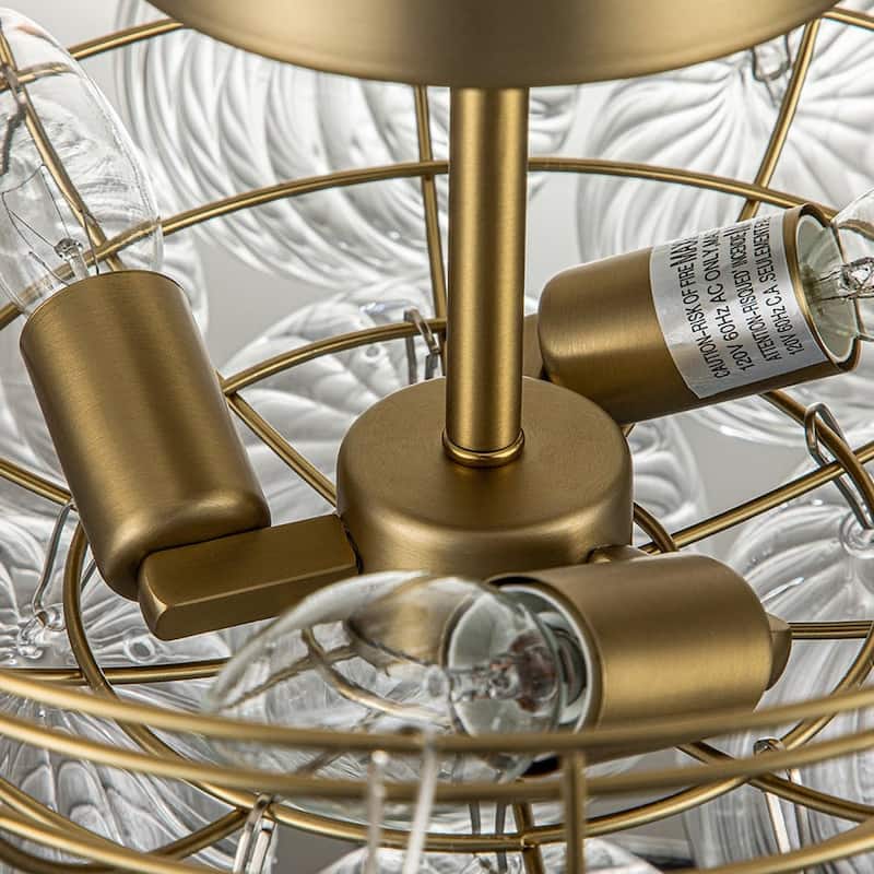 Modern Ribbed Glass Globe Cluster Bubble Semi Flush - Brass, Nickel