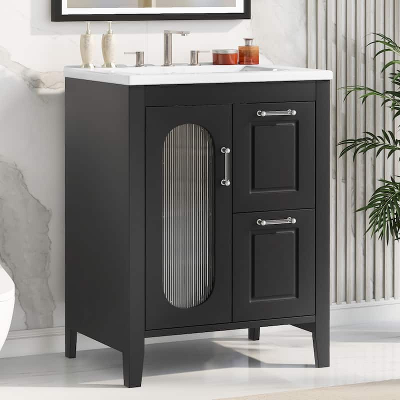 24" Bathroom Vanity with Sink, Bathroom Vanity Cabinet with Two Drawers and Door,Adjustable Shelf