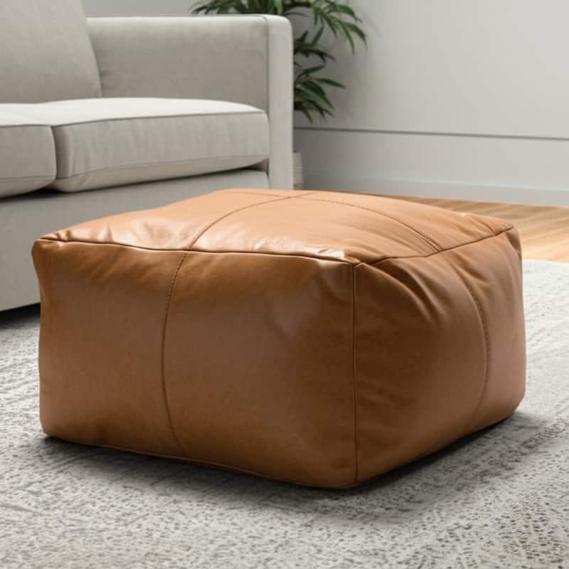 HomeRoots 22" Tan Genuine Leather Pouf Ottoman - Tan - 22' X '13' X '22