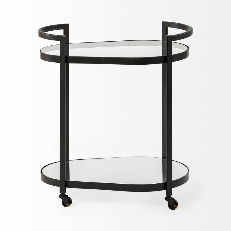 Cyclider Black Metal With Two Mirror Glass Shelves Bar Cart - 25.0L x 16.1W x 28.0H
