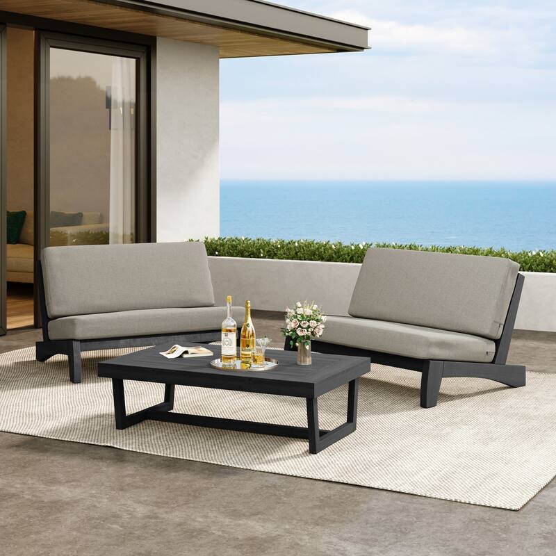 Outdoor 3-Piece Armless Lovesaet Sofa Conversation Set with Table