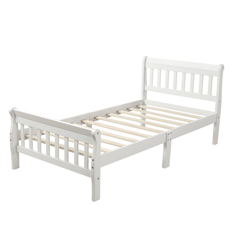 Roomfitters Twin Size Solid Wood Sleigh Platform Bed with Headboard and Footboard, Classic Wooden Bed Frame
