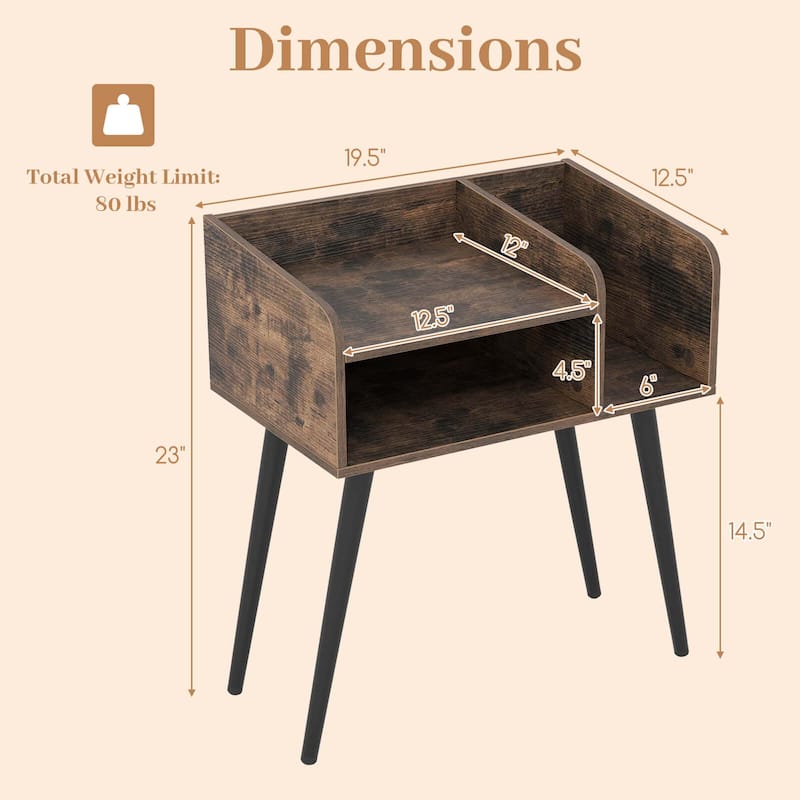Costway Mid Century Modern End Table with Open Shelves Metal Support - See Details