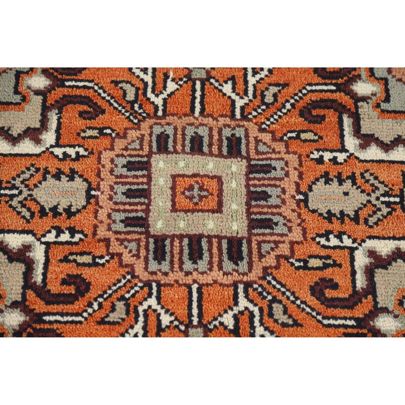 Dark Blue Heriz Serapi Indian Area Rug Hand-Knotted Wool Carpet - 8'11" x 11'11"